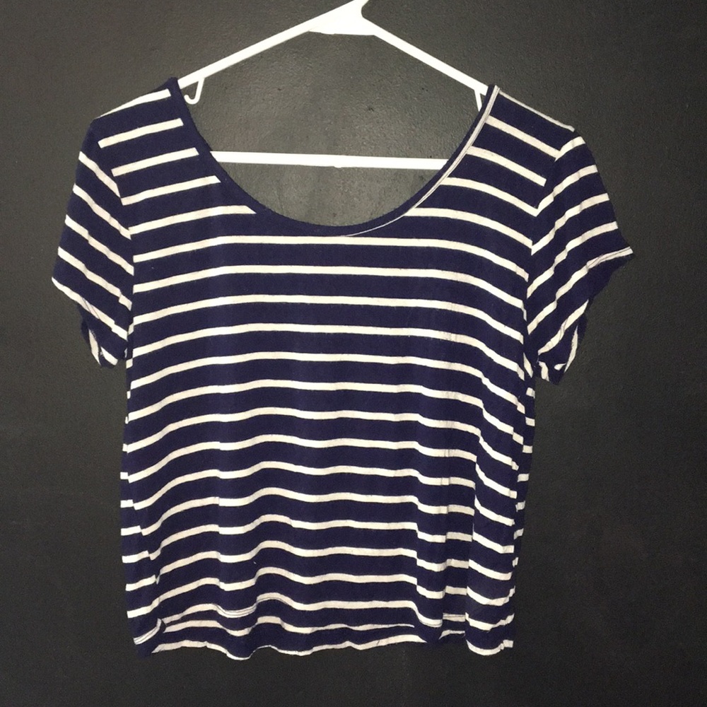 Navy And White Striped Crop Top